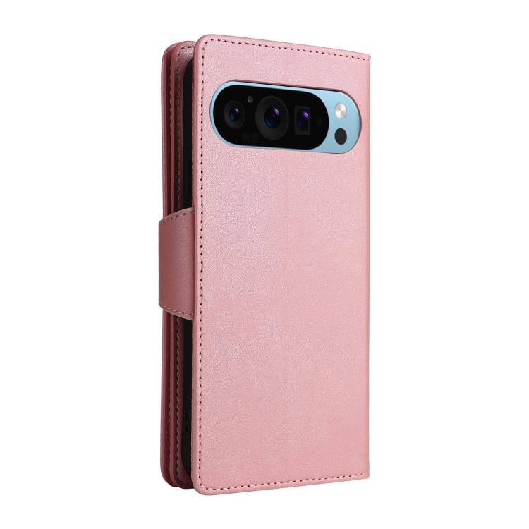 For Google Pixel 10 / 10 Pro Rivet Buckle 9 Cards Three Fold Leather Phone Case(Rose Gold) - Google Cases by buy2fix | Online Shopping UK | buy2fix