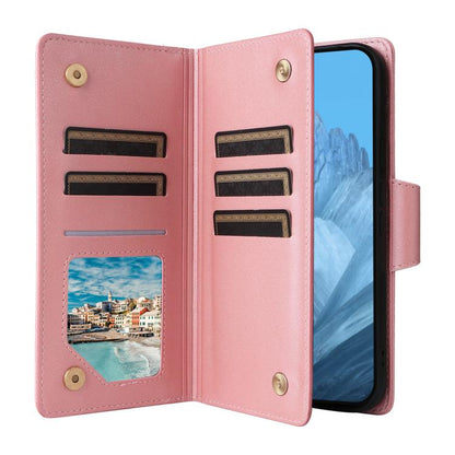 For Google Pixel 10 / 10 Pro Rivet Buckle 9 Cards Three Fold Leather Phone Case(Rose Gold) - Google Cases by buy2fix | Online Shopping UK | buy2fix