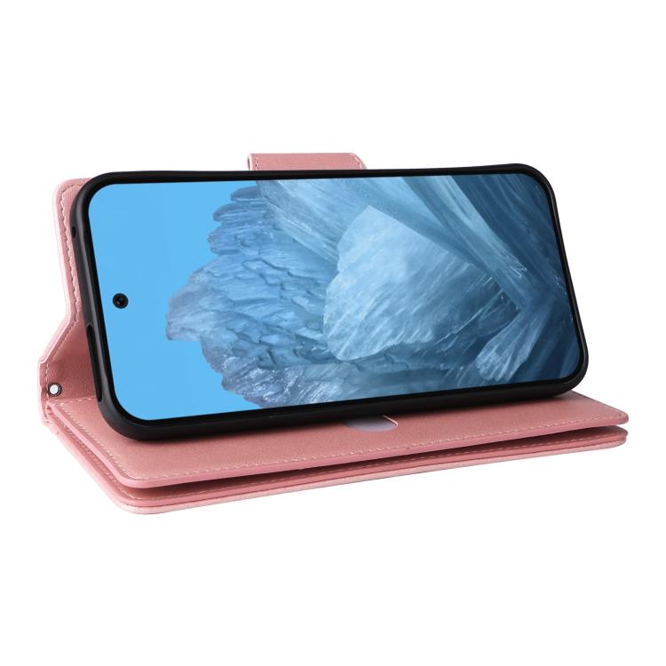 For Google Pixel 10 / 10 Pro Rivet Buckle 9 Cards Three Fold Leather Phone Case(Rose Gold) - Google Cases by buy2fix | Online Shopping UK | buy2fix