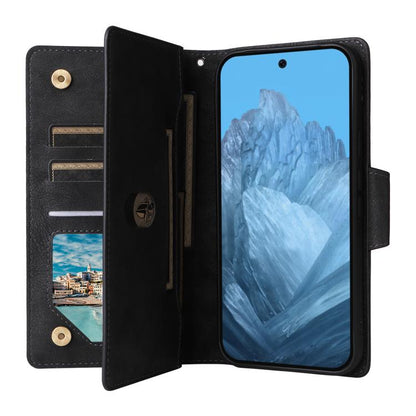 For Google Pixel 10 / 10 Pro Rivet Buckle 9 Cards Three Fold Leather Phone Case(Black) - Google Cases by buy2fix | Online Shopping UK | buy2fix