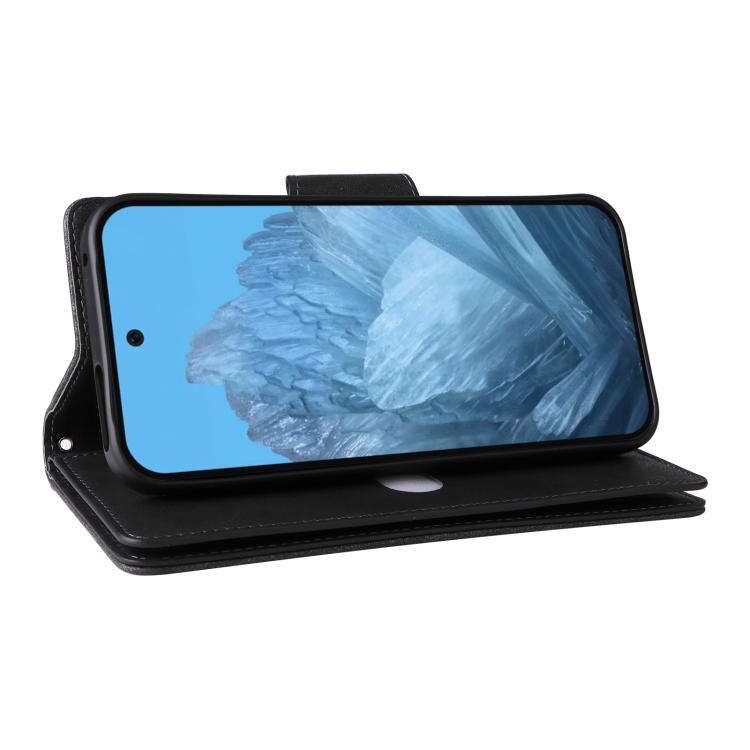 For Google Pixel 10 / 10 Pro Rivet Buckle 9 Cards Three Fold Leather Phone Case(Black) - Google Cases by buy2fix | Online Shopping UK | buy2fix