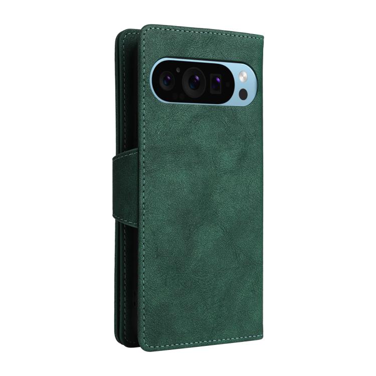 For Google Pixel 10 / 10 Pro Rivet Buckle 9 Cards Three Fold Leather Phone Case(Green) - Google Cases by buy2fix | Online Shopping UK | buy2fix