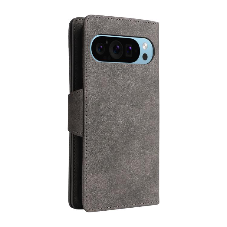 For Google Pixel 10 / 10 Pro Rivet Buckle 9 Cards Three Fold Leather Phone Case(Grey) - Google Cases by buy2fix | Online Shopping UK | buy2fix