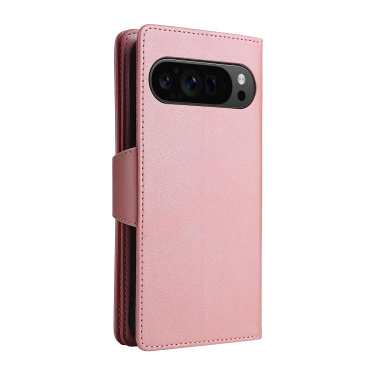 For Google Pixel 10 Pro XL / 9 Pro XL Rivet Buckle 9 Cards Three Fold Leather Phone Case(Rose Gold) - Google Cases by buy2fix | Online Shopping UK | buy2fix