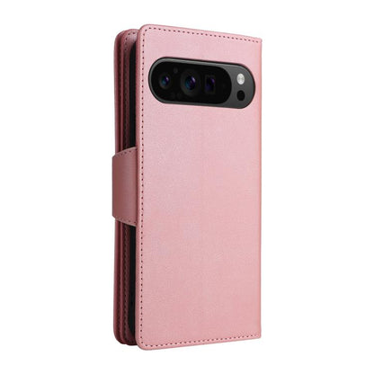 For Google Pixel 10 Pro XL / 9 Pro XL Rivet Buckle 9 Cards Three Fold Leather Phone Case(Rose Gold) - Google Cases by buy2fix | Online Shopping UK | buy2fix