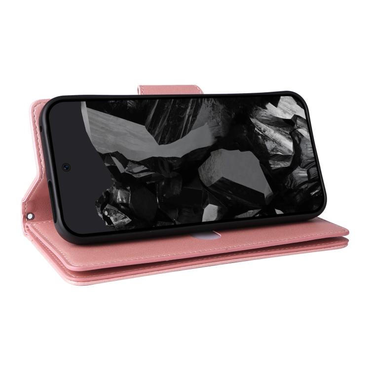 For Google Pixel 10 Pro XL / 9 Pro XL Rivet Buckle 9 Cards Three Fold Leather Phone Case(Rose Gold) - Google Cases by buy2fix | Online Shopping UK | buy2fix