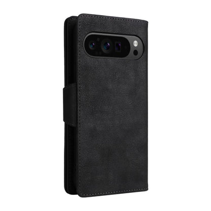 For Google Pixel 10 Pro XL / 9 Pro XL Rivet Buckle 9 Cards Three Fold Leather Phone Case(Black) - Google Cases by buy2fix | Online Shopping UK | buy2fix