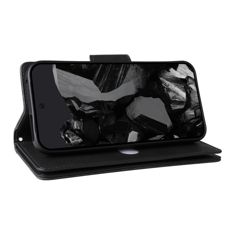 For Google Pixel 10 Pro XL / 9 Pro XL Rivet Buckle 9 Cards Three Fold Leather Phone Case(Black) - Google Cases by buy2fix | Online Shopping UK | buy2fix