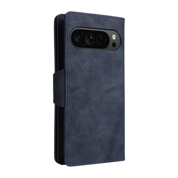 For Google Pixel 10 Pro XL / 9 Pro XL Rivet Buckle 9 Cards Three Fold Leather Phone Case(Blue) - Google Cases by buy2fix | Online Shopping UK | buy2fix
