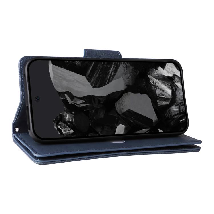 For Google Pixel 10 Pro XL / 9 Pro XL Rivet Buckle 9 Cards Three Fold Leather Phone Case(Blue) - Google Cases by buy2fix | Online Shopping UK | buy2fix