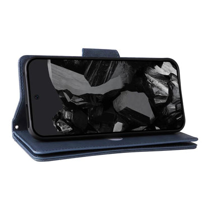For Google Pixel 10 Pro XL / 9 Pro XL Rivet Buckle 9 Cards Three Fold Leather Phone Case(Blue) - Google Cases by buy2fix | Online Shopping UK | buy2fix