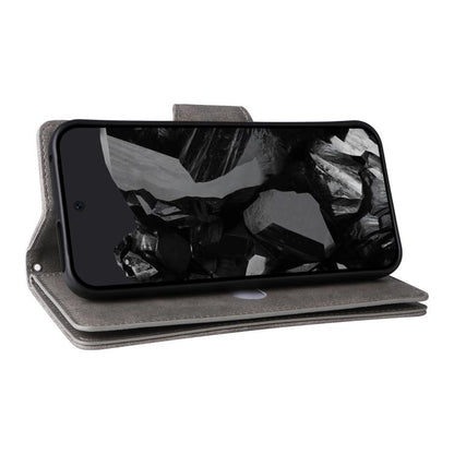 For Google Pixel 10 Pro XL / 9 Pro XL Rivet Buckle 9 Cards Three Fold Leather Phone Case(Grey) - Google Cases by buy2fix | Online Shopping UK | buy2fix
