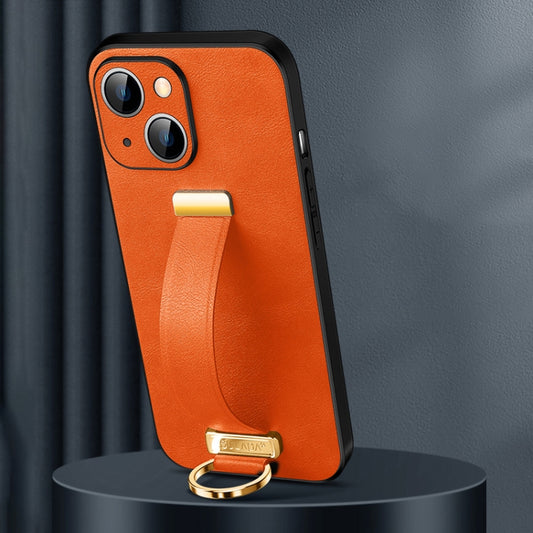 For iPhone 15 SULADA Tide Cool Series PC + Leather Texture Skin Feel Phone Case(Orange) - iPhone 15 Cases by SULADA | Online Shopping UK | buy2fix