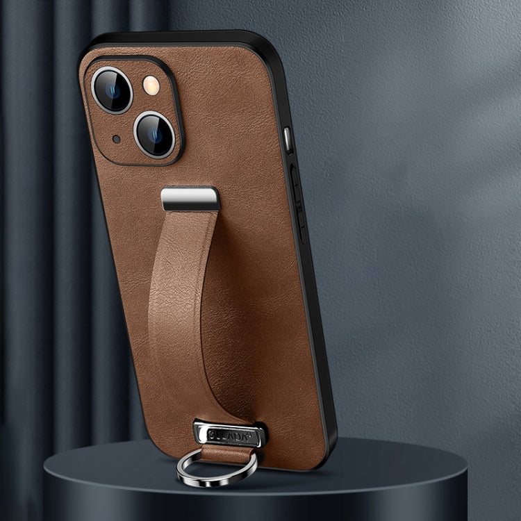 For iPhone 15 Plus SULADA Tide Cool Series PC + Leather Texture Skin Feel Phone Case(Brown) - iPhone 15 Plus Cases by SULADA | Online Shopping UK | buy2fix
