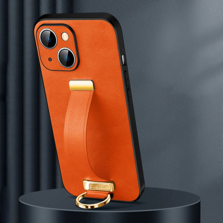 For iPhone 15 Plus SULADA Tide Cool Series PC + Leather Texture Skin Feel Phone Case(Orange) - iPhone 15 Plus Cases by SULADA | Online Shopping UK | buy2fix