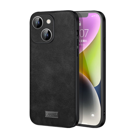 For iPhone 15 Plus SULADA Shockproof TPU Hybrid Handmade Leather Phone Case(Black)