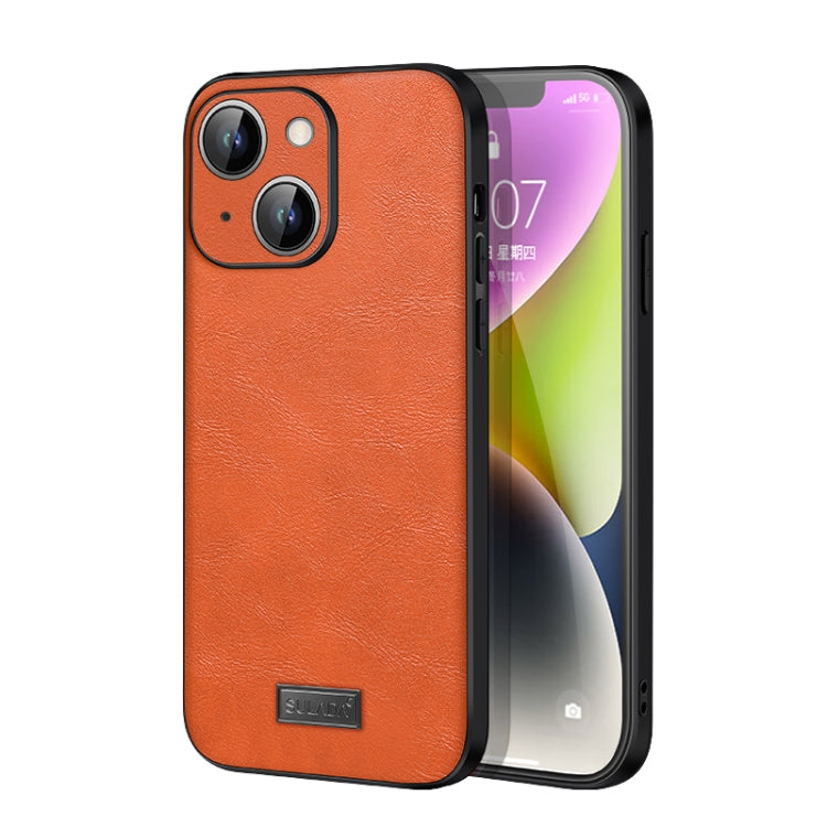 For iPhone 15 SULADA Shockproof TPU Hybrid Handmade Leather Phone Case(Orange) - iPhone 15 Cases by SULADA | Online Shopping UK | buy2fix