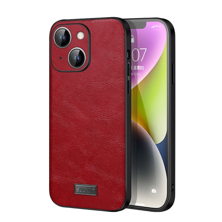 For iPhone 15 SULADA Shockproof TPU Hybrid Handmade Leather Phone Case(Red) - iPhone 15 Cases by SULADA | Online Shopping UK | buy2fix