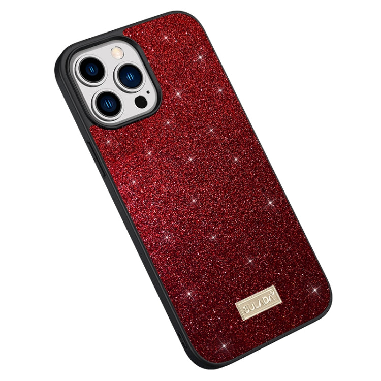 For iPhone 15 Pro SULADA Glittery PC Hybrid TPU Handmade Leather Phone Case(Red) - iPhone 15 Pro Cases by SULADA | Online Shopping UK | buy2fix