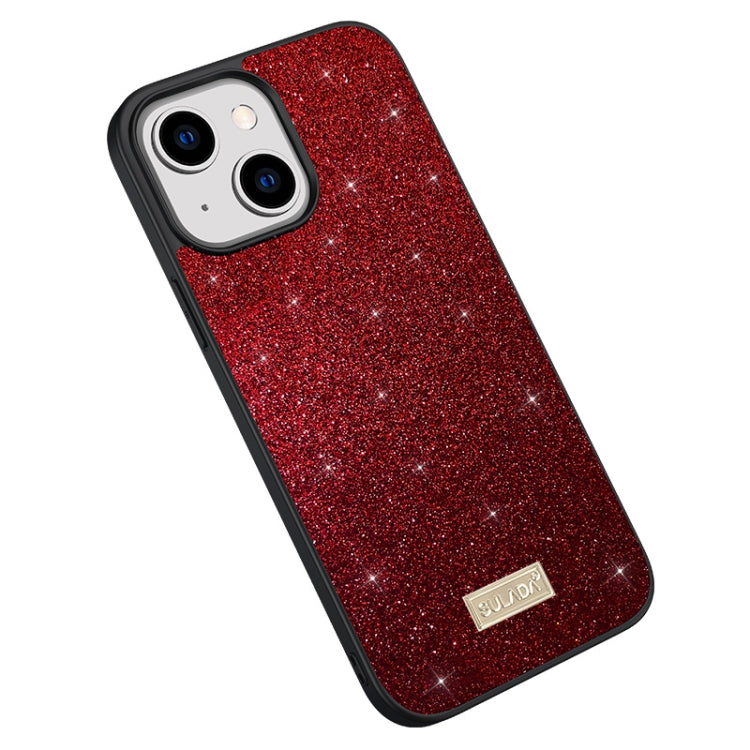 For iPhone 15 Plus SULADA Glittery PC Hybrid TPU Handmade Leather Phone Case(Red) - iPhone 15 Plus Cases by SULADA | Online Shopping UK | buy2fix