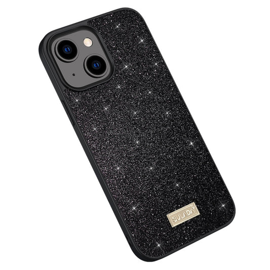 For iPhone 15 SULADA Glittery PC Hybrid TPU Handmade Leather Phone Case(Black) - iPhone 15 Cases by SULADA | Online Shopping UK | buy2fix