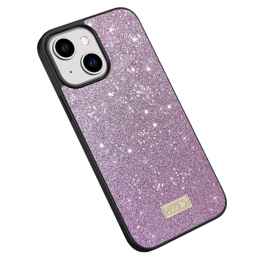 For iPhone 15 SULADA Glittery PC Hybrid TPU Handmade Leather Phone Case(Purple) - iPhone 15 Cases by SULADA | Online Shopping UK | buy2fix