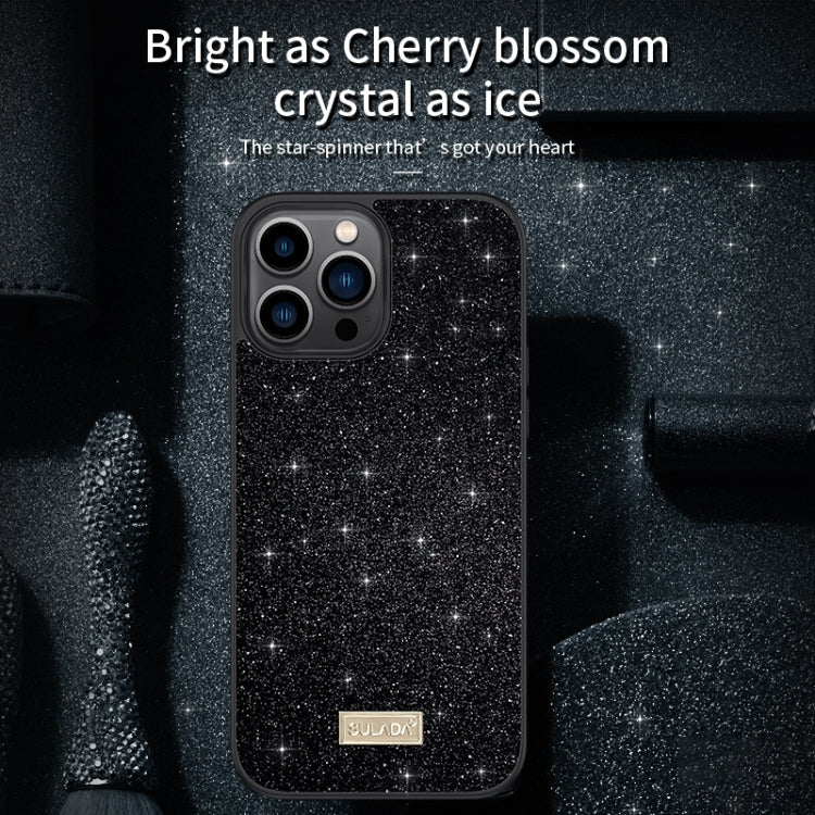 For iPhone 16 SULADA Glittery PC Hybrid TPU Handmade Leather Phone Case(Black) - iPhone 16 Cases by SULADA | Online Shopping UK | buy2fix