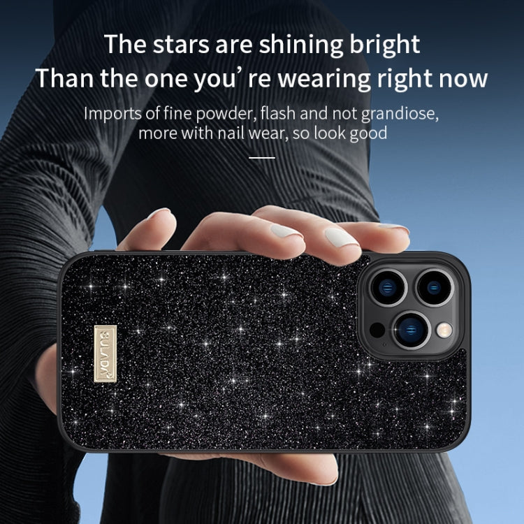 For iPhone 15 SULADA Glittery PC Hybrid TPU Handmade Leather Phone Case(Black) - iPhone 15 Cases by SULADA | Online Shopping UK | buy2fix