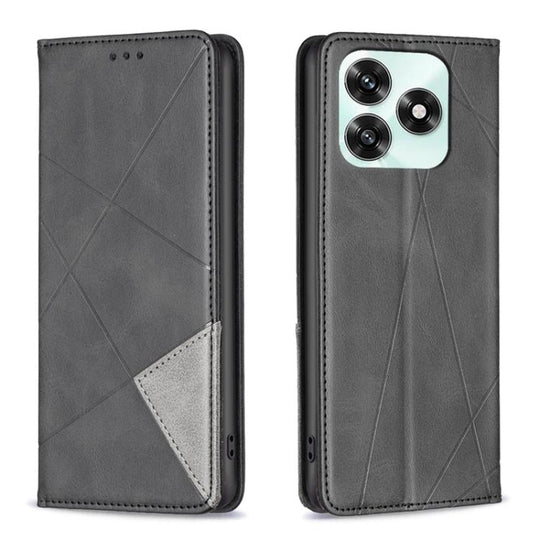 For Honor X5c 4G / X5c Plus Rhombus Texture Magnetic Leather Phone Case(Black)