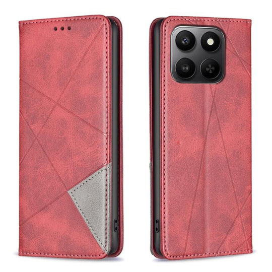 For Honor X7d 5G Rhombus Texture Magnetic Leather Phone Case(Red)