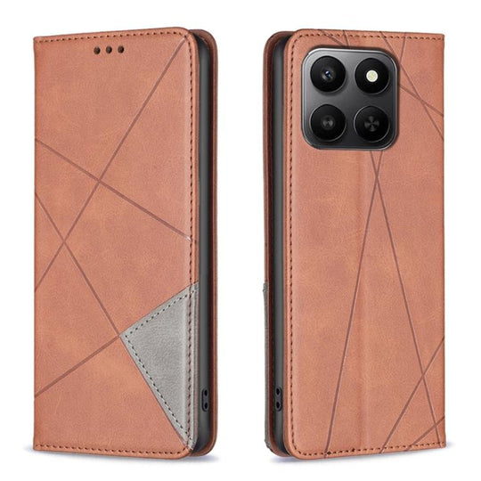 For Honor X7d 5G Rhombus Texture Magnetic Leather Phone Case(Brown)