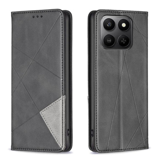 For Honor X7d 5G Rhombus Texture Magnetic Leather Phone Case(Black)