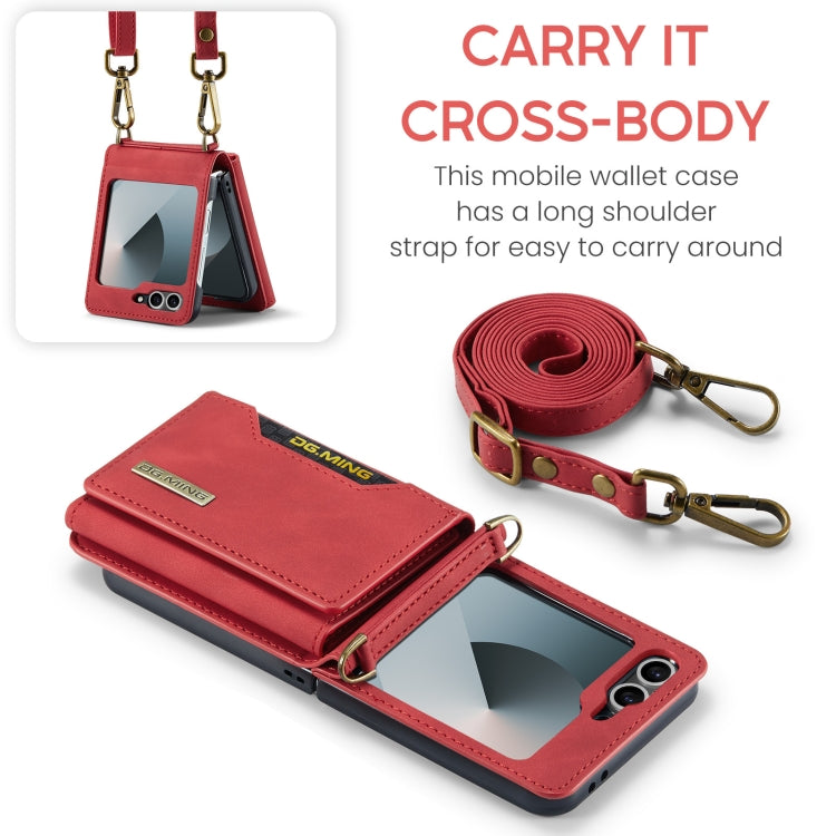 For Samsung Galaxy Z Flip6 DG.MING M2 Series Card Bag Magnetic Leather Phone Case(Red) - Galaxy Z Flip6 5G Cases by DG.MING | Online Shopping UK | buy2fix