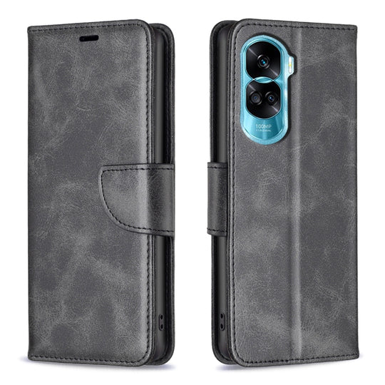 For Honor 90 Lite/X50i Lambskin Texture Pure Color Flip Leather Phone Case(Black)