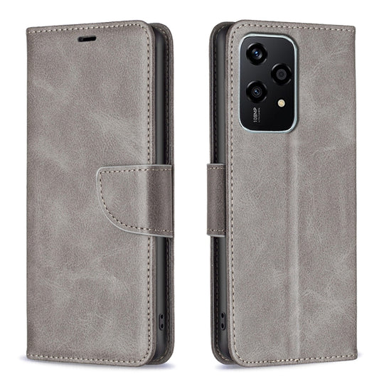 For Honor 200 Lite Global Lambskin Texture Pure Color Flip Leather Phone Case(Grey)
