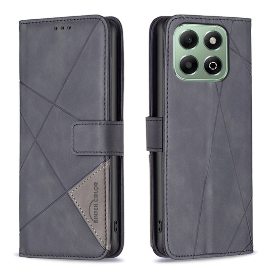 For Honor X6b Magnetic Buckle Rhombus Texture Leather Phone Case(Black)