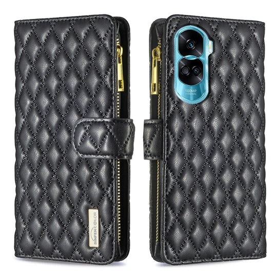 For Honor 90 Lite / X50i Diamond Lattice Zipper Wallet Leather Flip Phone Case(Black)