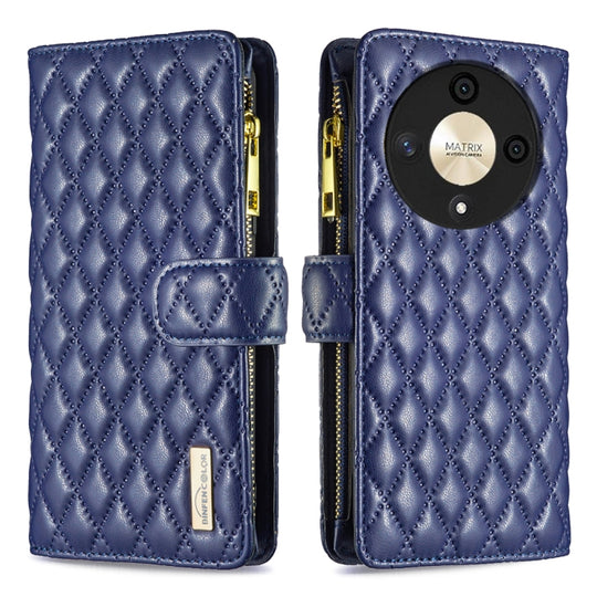 For Honor X9b / Magic6 Lite 5G Diamond Lattice Zipper Wallet Leather Flip Phone Case(Blue)