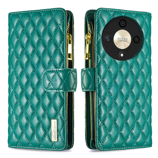 For Honor X9b / Magic6 Lite 5G Diamond Lattice Zipper Wallet Leather Flip Phone Case(Green)