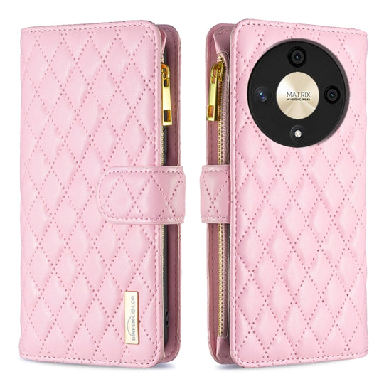 For Honor X9b / Magic6 Lite 5G Diamond Lattice Zipper Wallet Leather Flip Phone Case(Pink)