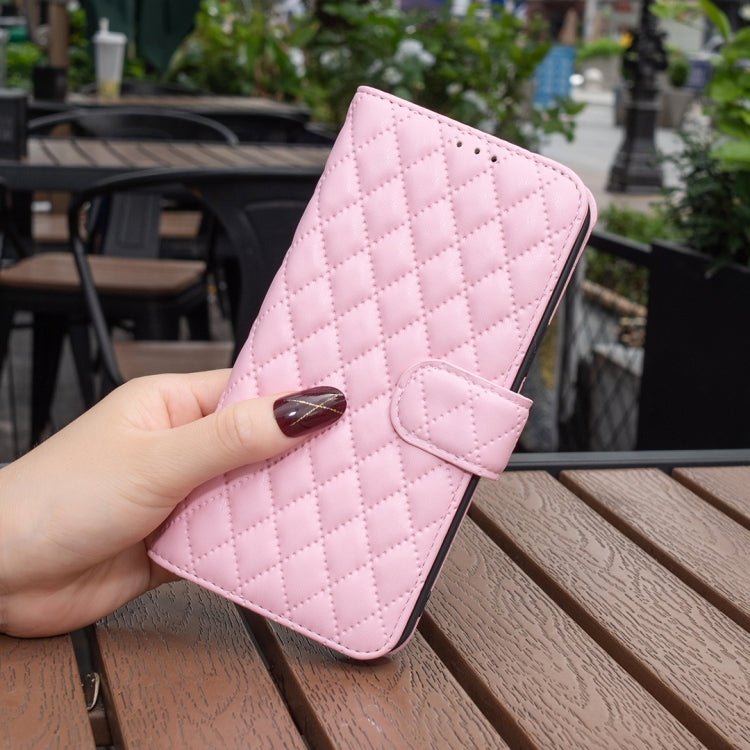 For Honor 100 Diamond Lattice Wallet Flip Leather Phone Case(Pink) - Honor Cases by buy2fix | Online Shopping UK | buy2fix