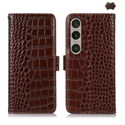 For Sony Xperia 1 VI Crocodile Top Layer Cowhide Leather Phone Case(Brown) - Sony Cases by buy2fix | Online Shopping UK | buy2fix
