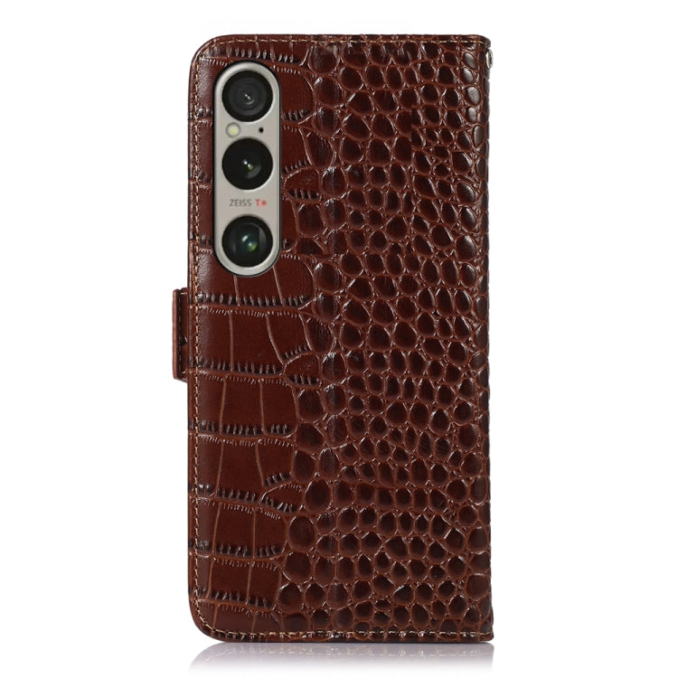 For Sony Xperia 1 VI Crocodile Top Layer Cowhide Leather Phone Case(Brown) - Sony Cases by buy2fix | Online Shopping UK | buy2fix
