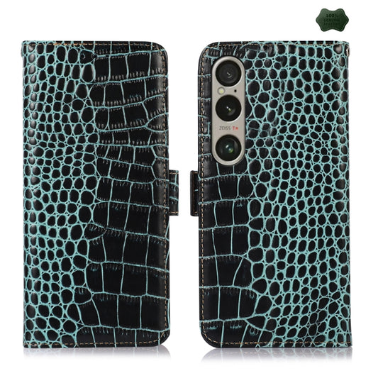 For Sony Xperia 1 VI Crocodile Top Layer Cowhide Leather Phone Case(Green) - Sony Cases by buy2fix | Online Shopping UK | buy2fix