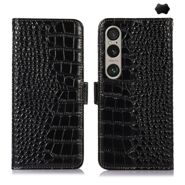 For Sony Xperia 1 VI Crocodile Top Layer Cowhide Leather Phone Case(Black) - Sony Cases by buy2fix | Online Shopping UK | buy2fix