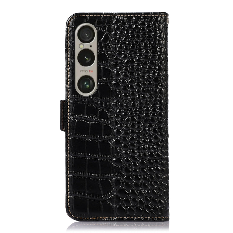 For Sony Xperia 1 VI Crocodile Top Layer Cowhide Leather Phone Case(Black) - Sony Cases by buy2fix | Online Shopping UK | buy2fix