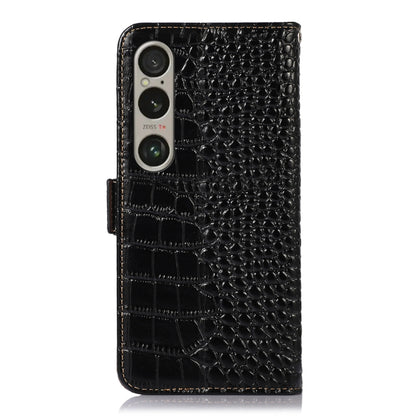 For Sony Xperia 1 VI Crocodile Top Layer Cowhide Leather Phone Case(Black) - Sony Cases by buy2fix | Online Shopping UK | buy2fix