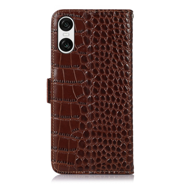 For Sony Xperia 10 VI Crocodile Top Layer Cowhide Leather Phone Case(Brown) - Sony Cases by buy2fix | Online Shopping UK | buy2fix