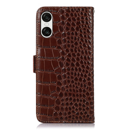 For Sony Xperia 10 VI Crocodile Top Layer Cowhide Leather Phone Case(Brown) - Sony Cases by buy2fix | Online Shopping UK | buy2fix