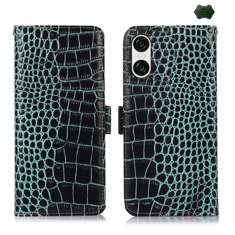 For Sony Xperia 10 VI Crocodile Top Layer Cowhide Leather Phone Case(Green) - Sony Cases by buy2fix | Online Shopping UK | buy2fix